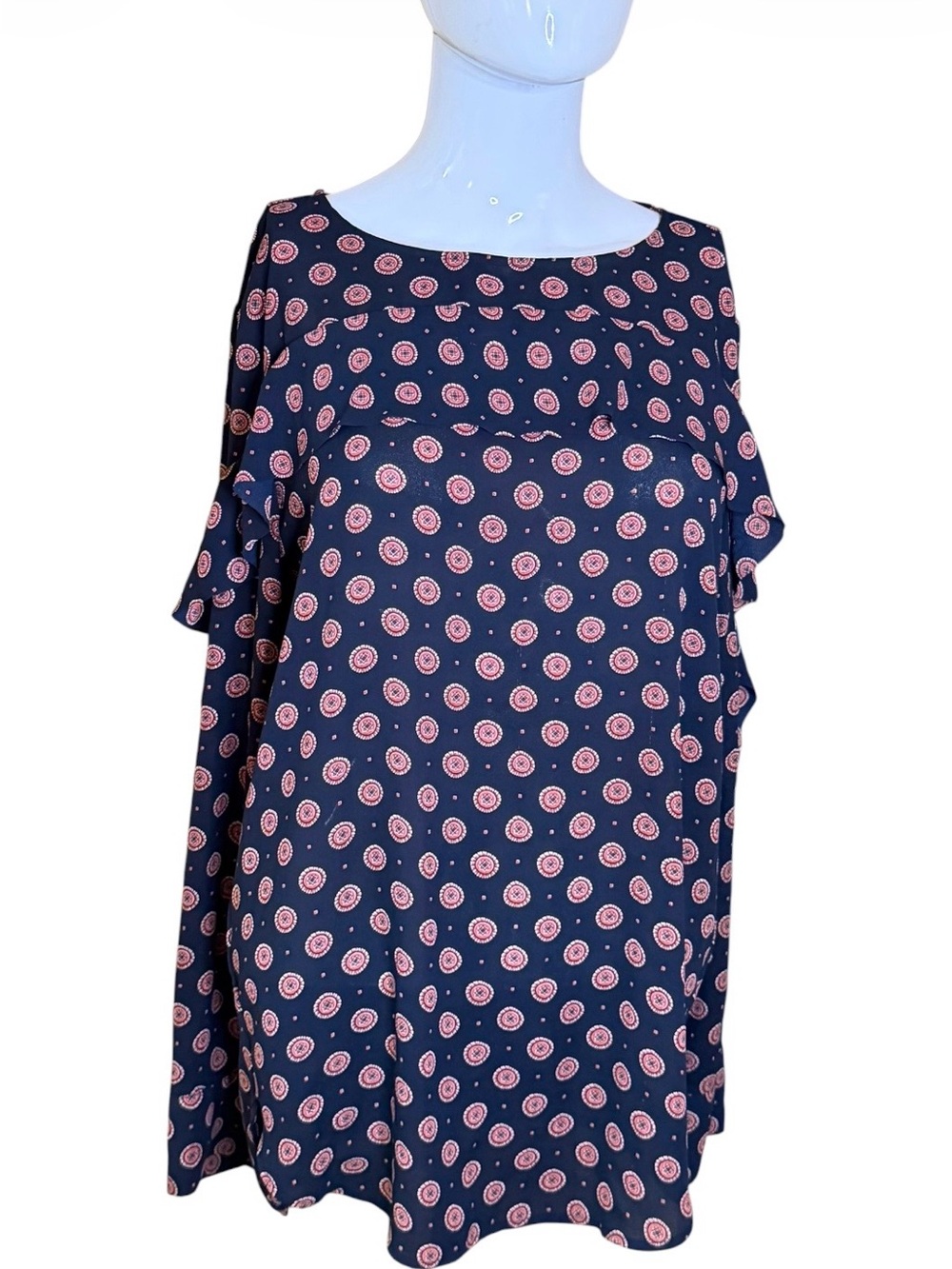 Banana Republic Navy Top with Pink Circular Print